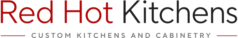Logo for Red Hot Kitchens: red 'Red Hot' text, gray 'Kitchens', and the tagline 'CUSTOM KITCHENS AND CABINETRY'